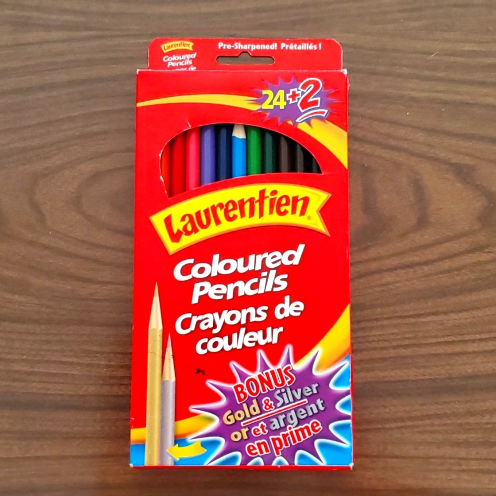 Laurentien 24+2 Pre-sharpened Coloured Pencils Made in USA